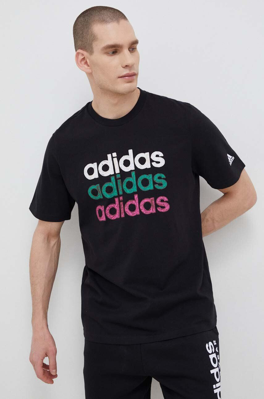 adidas Памучна тениска в черно с десен - Pepit.bg