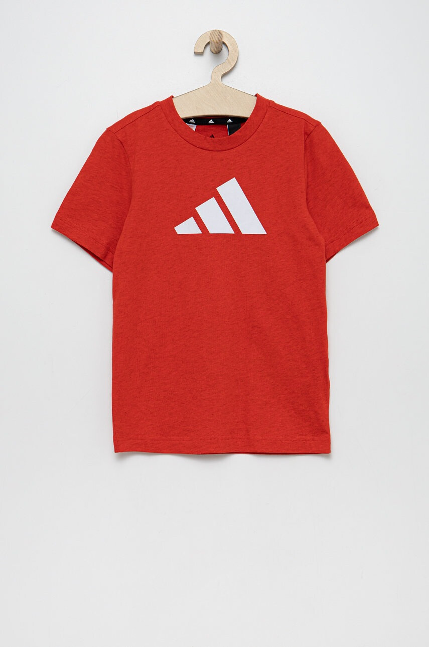 adidas Performance Детска памучна тениска HG8863 в червено меланж на - Pepit.bg