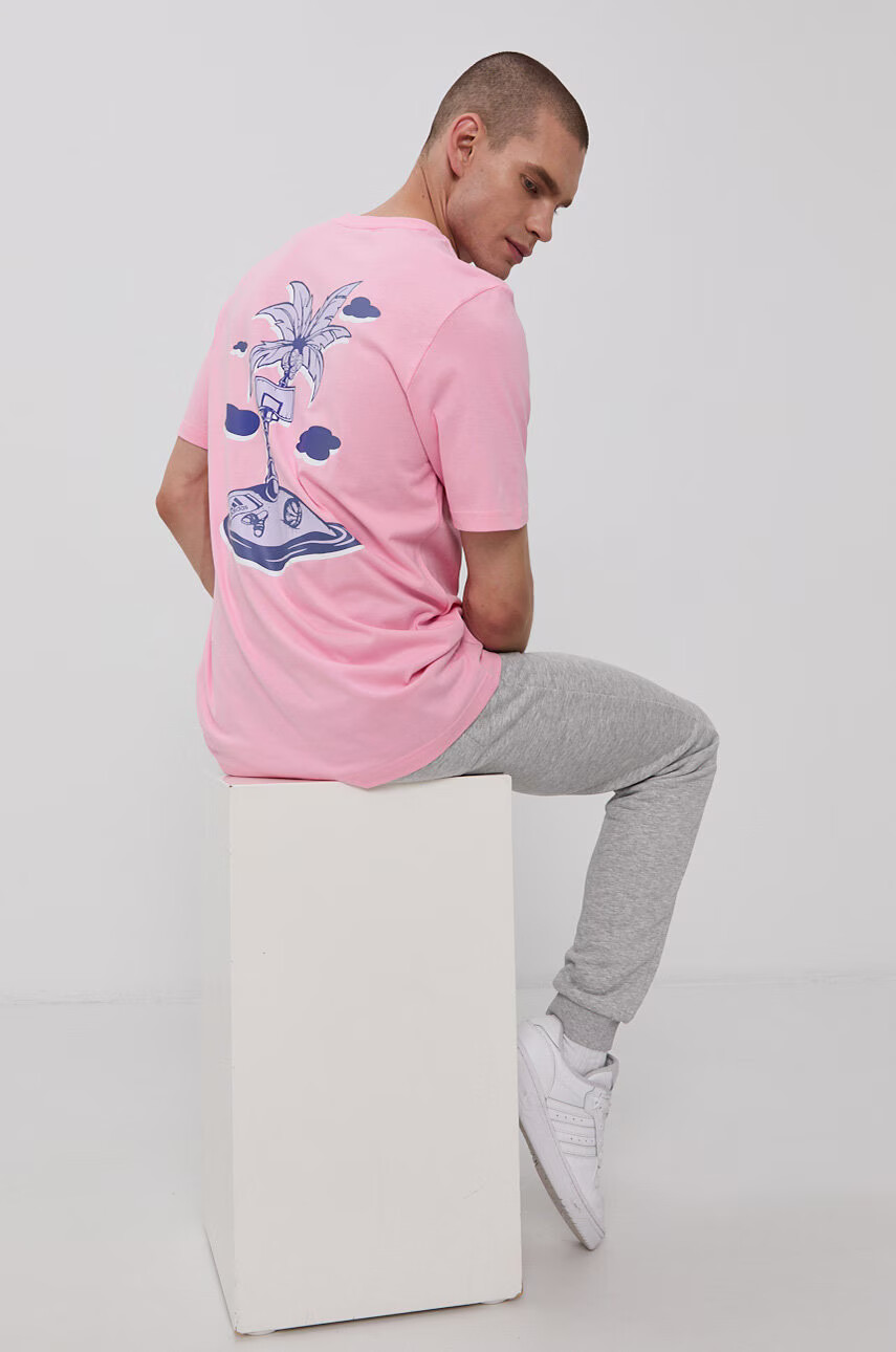 adidas Performance Памучна тениска в розово с принт - Pepit.bg