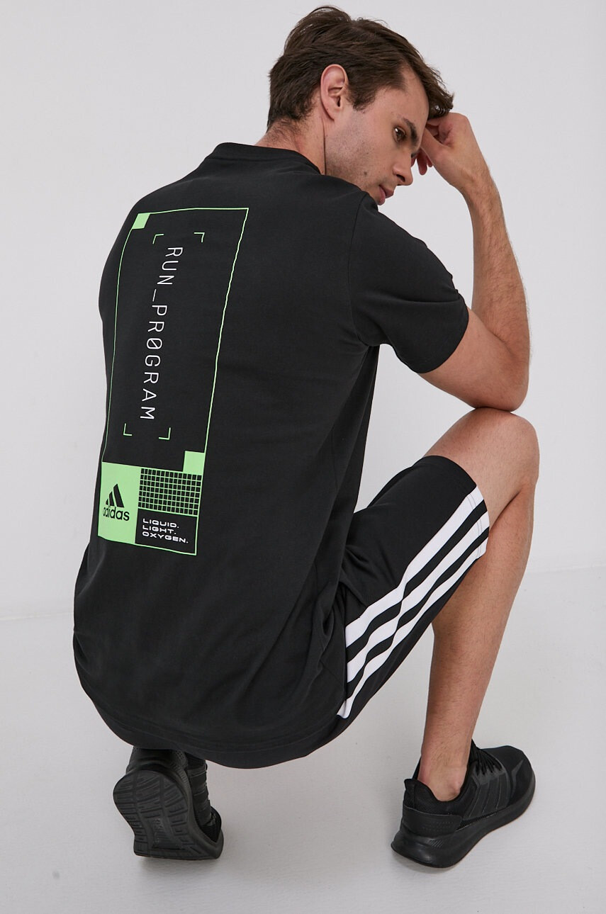 adidas Performance Памучна тениска в черно с принт - Pepit.bg
