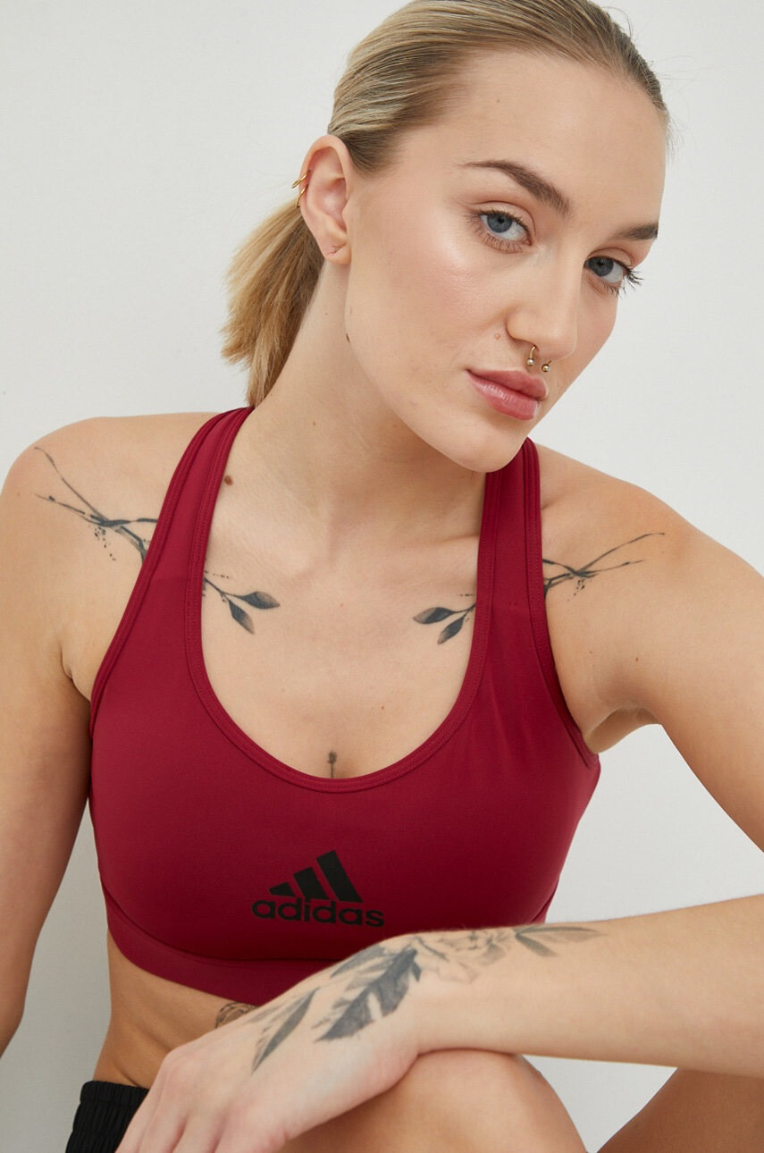 adidas Performance Спортен сутиен Powerreact в бордо с изчистен дизайн - Pepit.bg