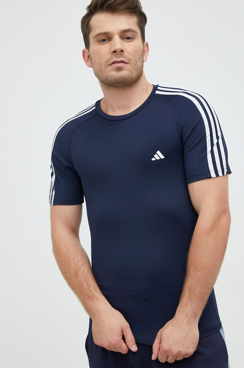 adidas Performance Тениска за трениране Techfit 3-stripes в тъмносиньо с принт - Pepit.bg