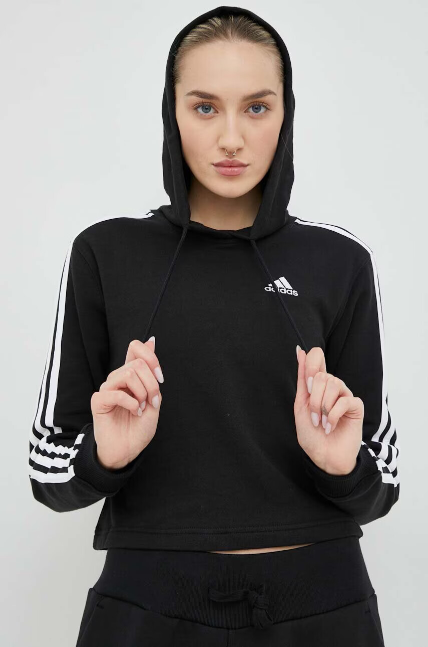 adidas Суичър В черно с качулка с десен - Pepit.bg