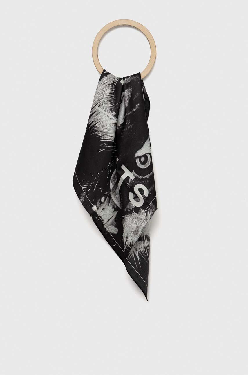 AllSaints Копринено шалче в черно с десен - Pepit.bg