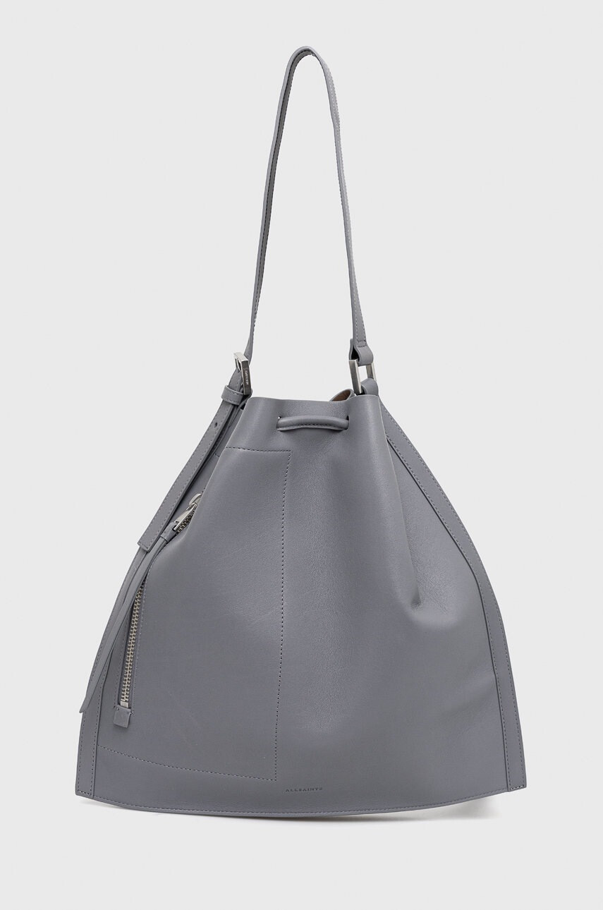 AllSaints Кожена чанта дамски в сиво - Pepit.bg