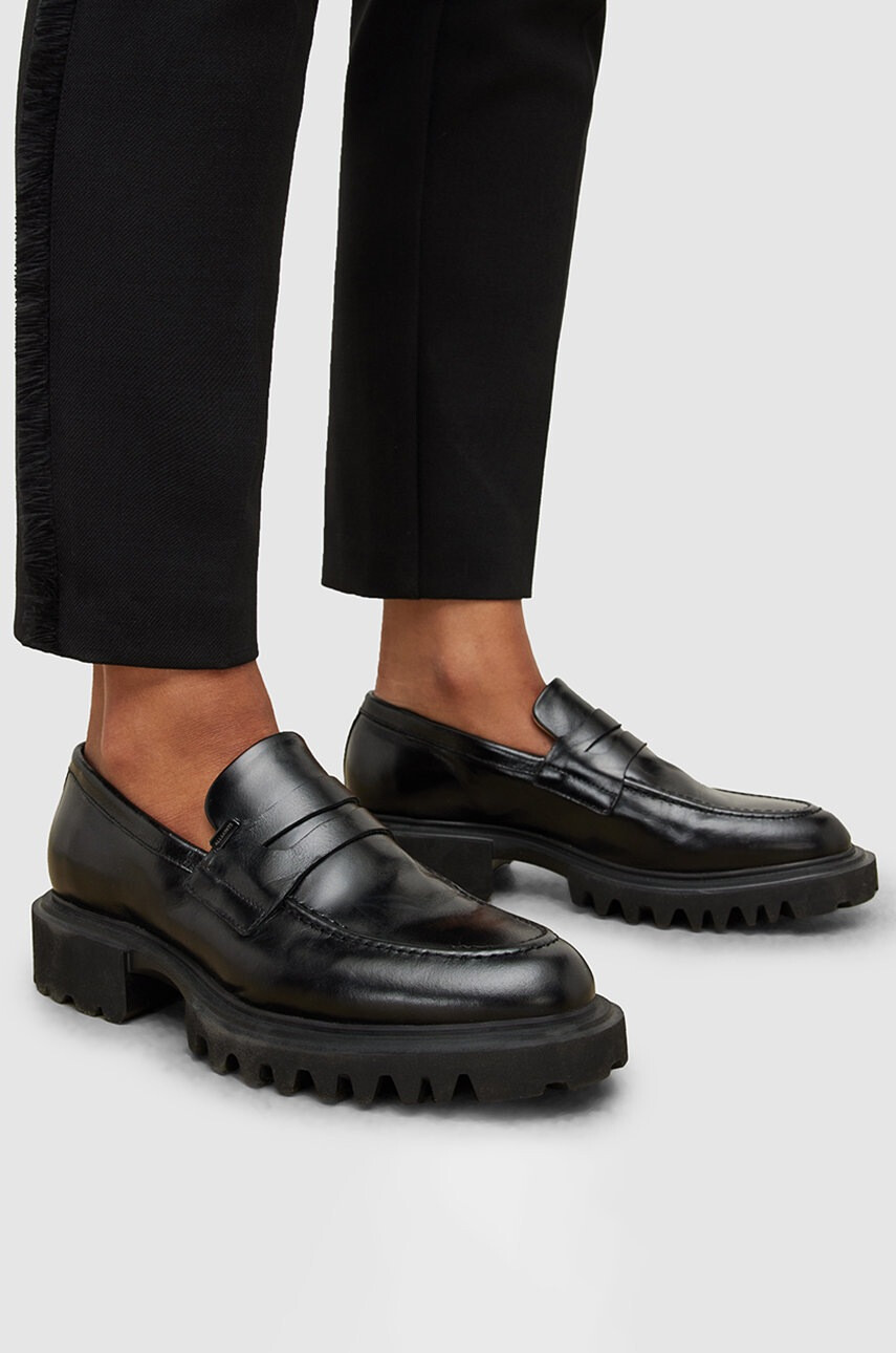AllSaints Кожени мокасини Lola Loafer в черно с платформа - Pepit.bg