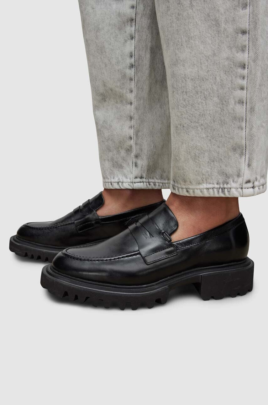 AllSaints Кожени мокасини Lola Loafer в черно с платформа - Pepit.bg