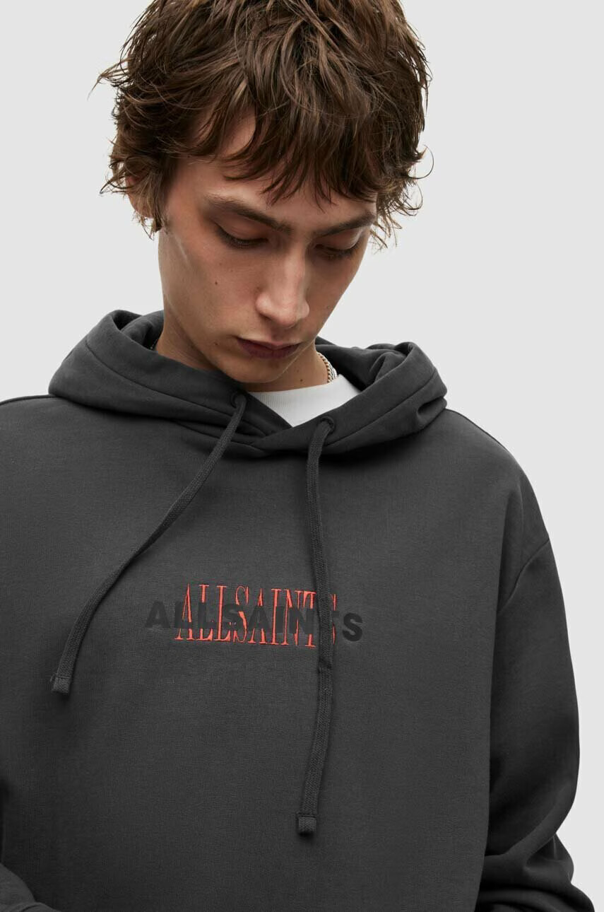 AllSaints Памучен суичър в черно с качулка с принт - Pepit.bg