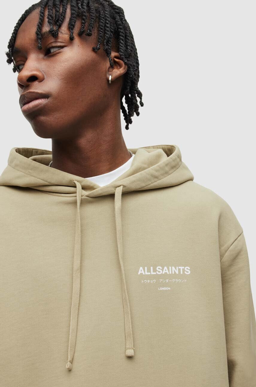 AllSaints Памучен суичър в зелено с качулка с принт - Pepit.bg