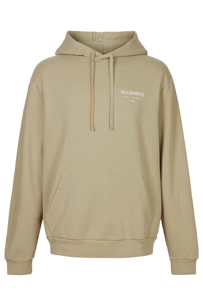 AllSaints Памучен суичър в зелено с качулка с принт - Pepit.bg