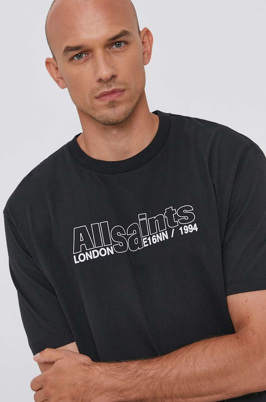 AllSaints Памучна тениска в черно с принт - Pepit.bg