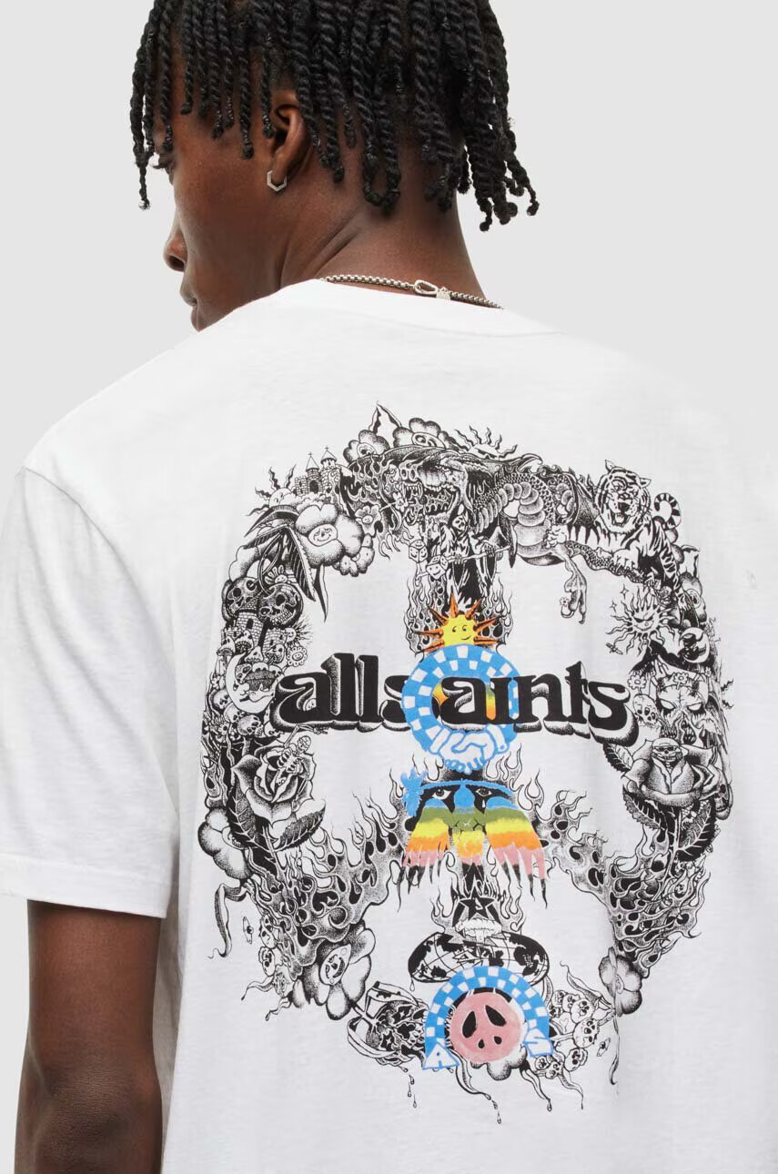 AllSaints Памучна тениска в бяло с принт - Pepit.bg