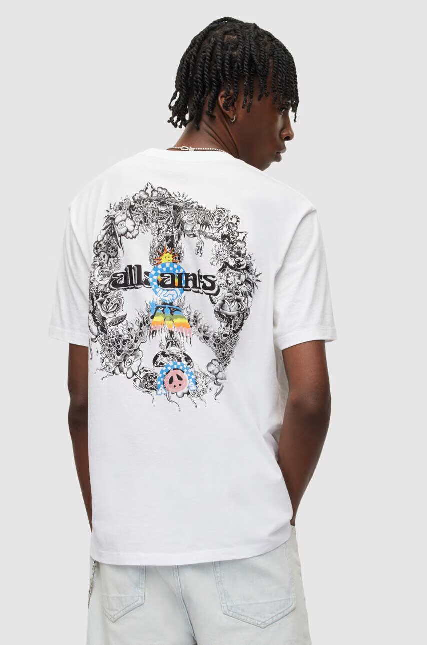AllSaints Памучна тениска в бяло с принт - Pepit.bg