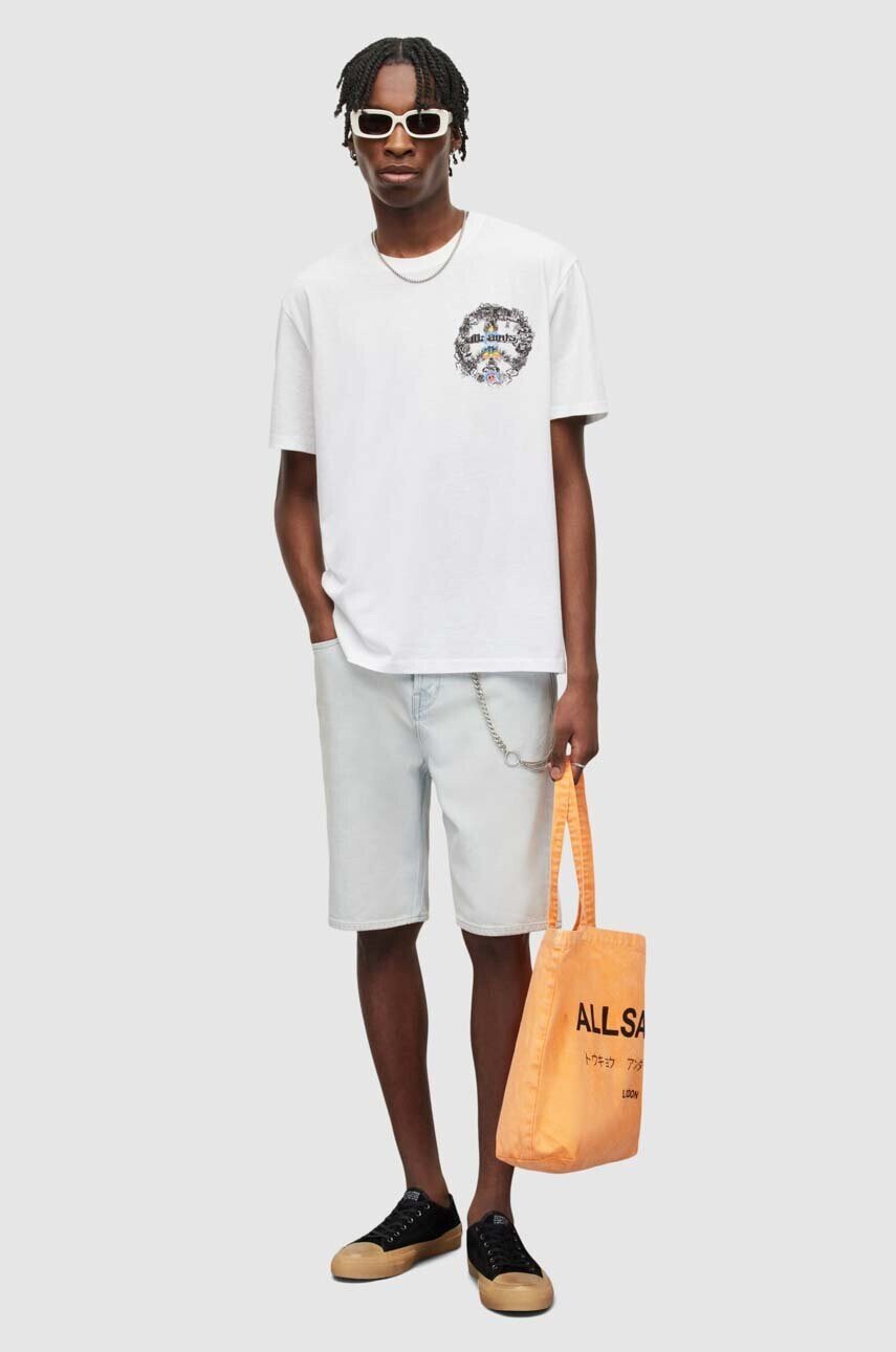 AllSaints Памучна тениска в бяло с принт - Pepit.bg