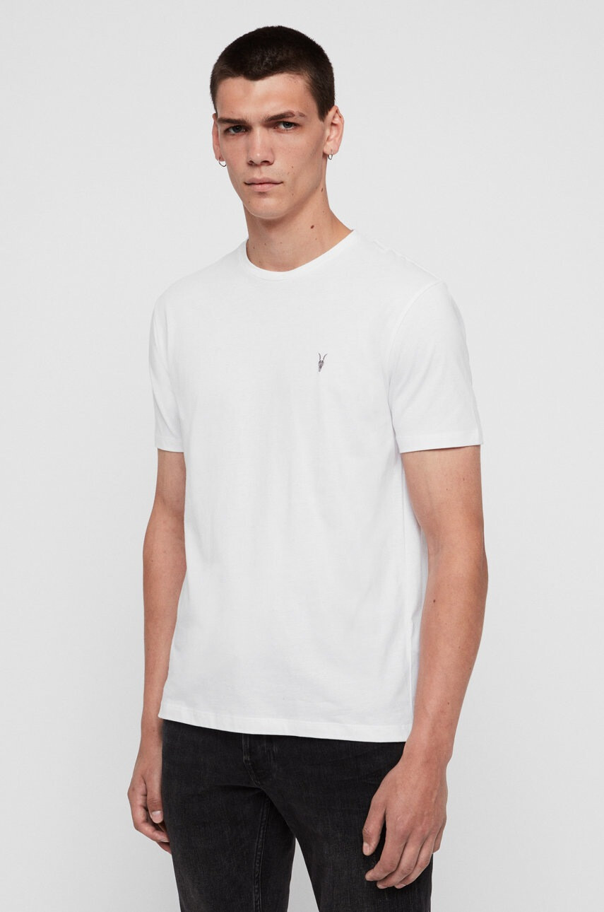 AllSaints Памучна тениска в бяло с изчистен дизайн - Pepit.bg