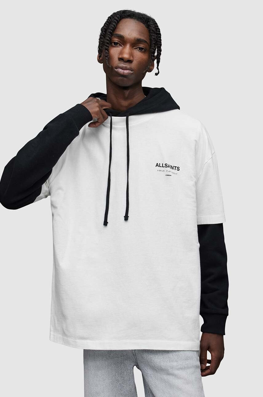 AllSaints Памучна тениска в бяло с принт - Pepit.bg