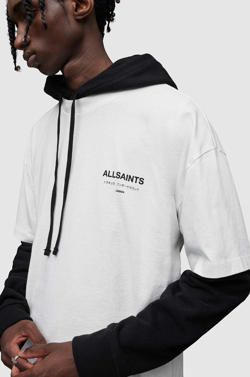 AllSaints Памучна тениска в бяло с принт - Pepit.bg