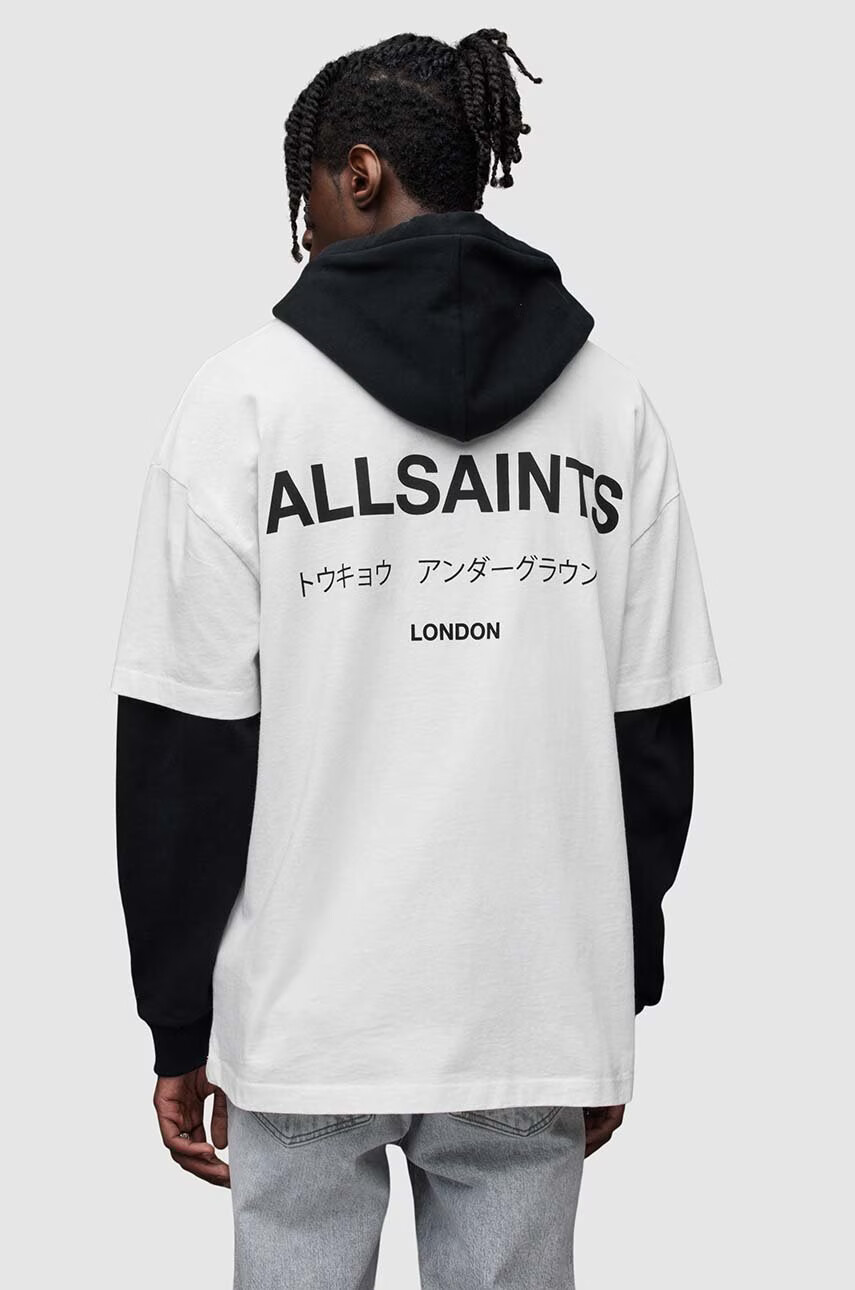 AllSaints Памучна тениска в бяло с принт - Pepit.bg