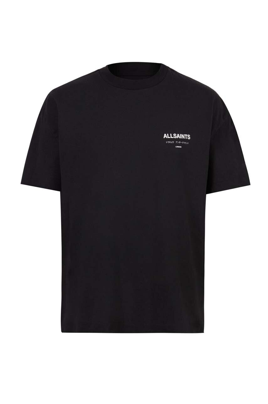 AllSaints Памучна тениска в черно с принт - Pepit.bg
