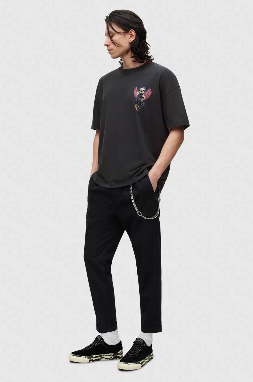 AllSaints Памучна тениска в черно с принт - Pepit.bg