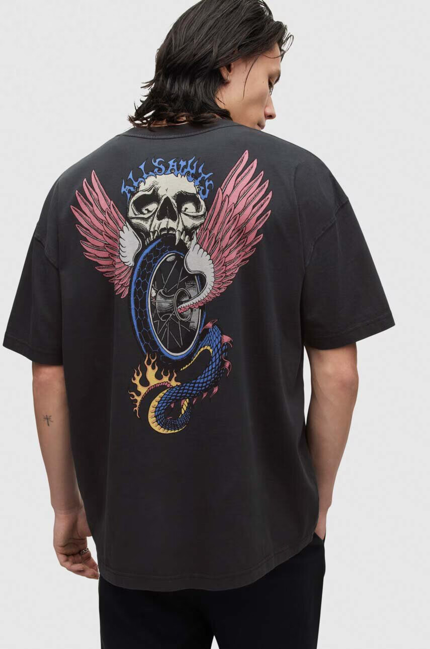 AllSaints Памучна тениска в черно - Pepit.bg