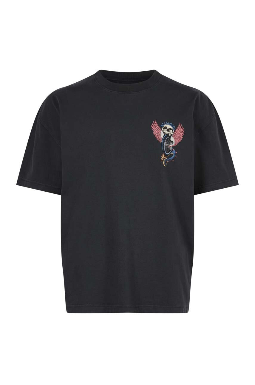 AllSaints Памучна тениска в черно с принт - Pepit.bg