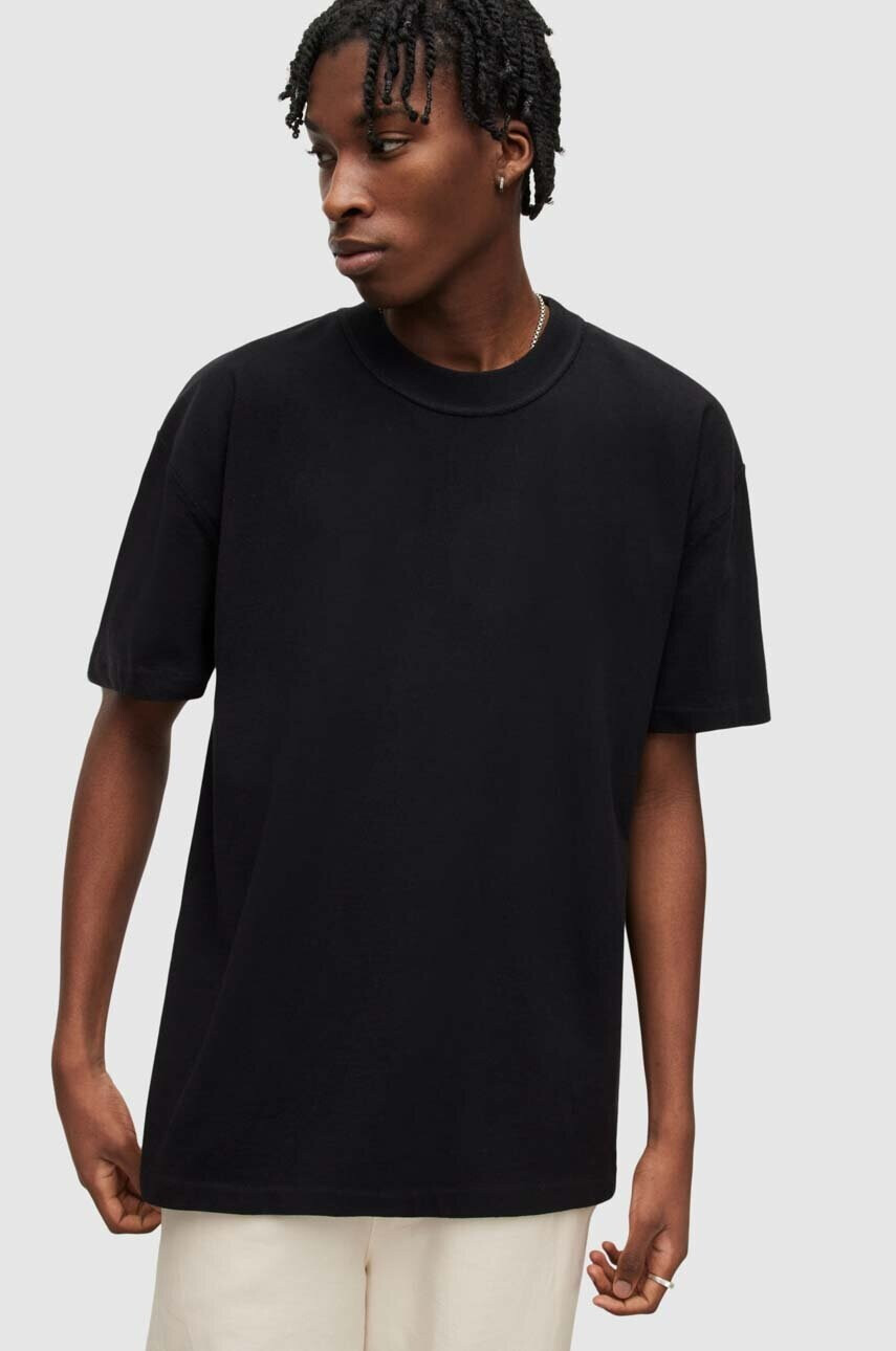 AllSaints Памучна тениска в черно с принт - Pepit.bg