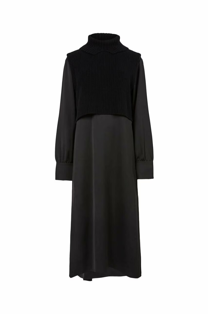 AllSaints Рокля с кашмир в черно дълъг модел разкроен модел - Pepit.bg