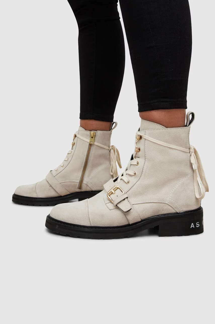 AllSaints Велурени боти Donita Suede в бяло с висок ток - Pepit.bg