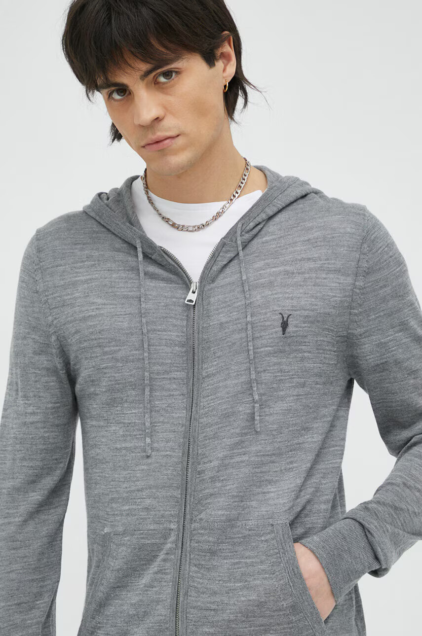 AllSaints Вълнен суичър в сив меланж с качулка - Pepit.bg