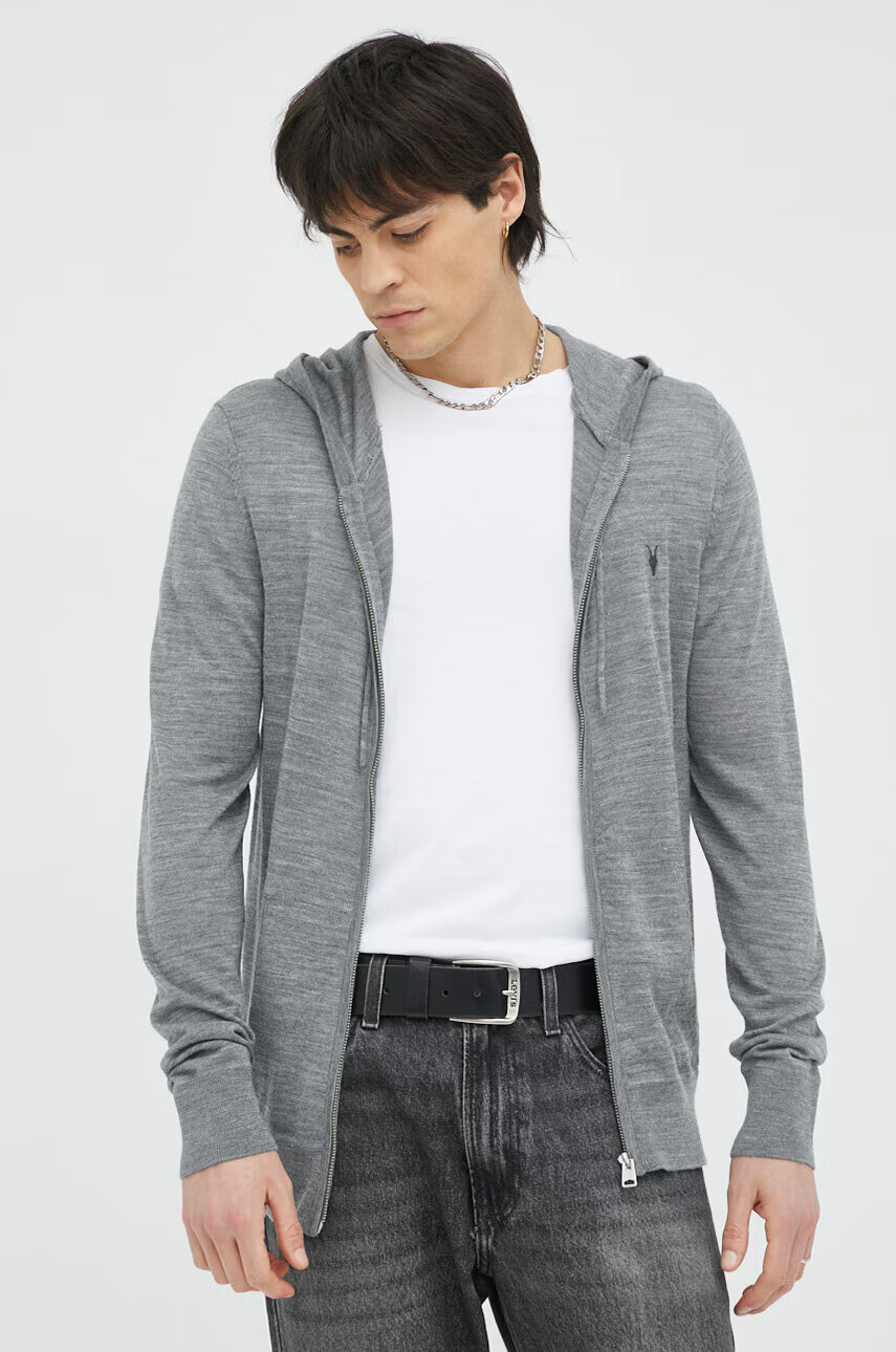 AllSaints Вълнен суичър в сив меланж с качулка - Pepit.bg