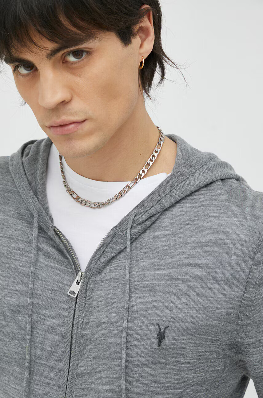 AllSaints Вълнен суичър в сив меланж с качулка - Pepit.bg