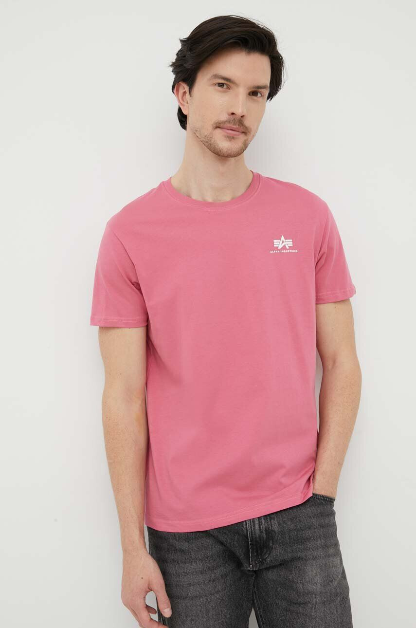 Alpha Industries Памучна тениска Basic T-Shirt в бордо с принт 100501.21 - Pepit.bg