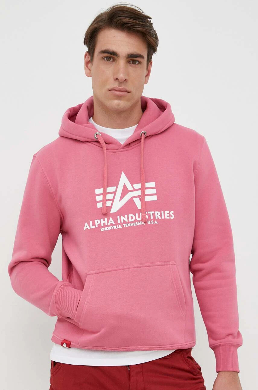 Alpha Industries Суичър в розово с качулка с принт - Pepit.bg
