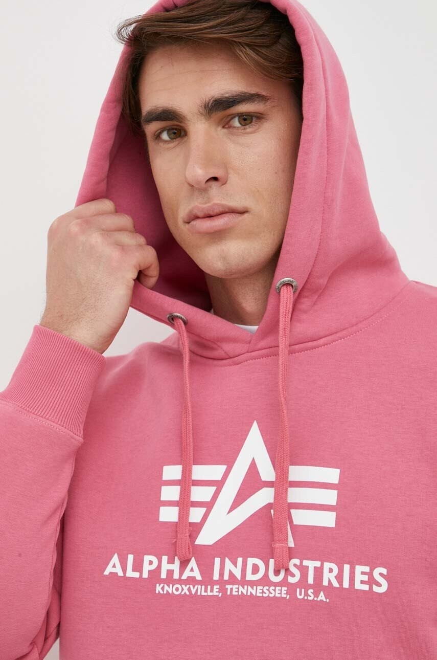 Alpha Industries Суичър в розово с качулка с принт - Pepit.bg