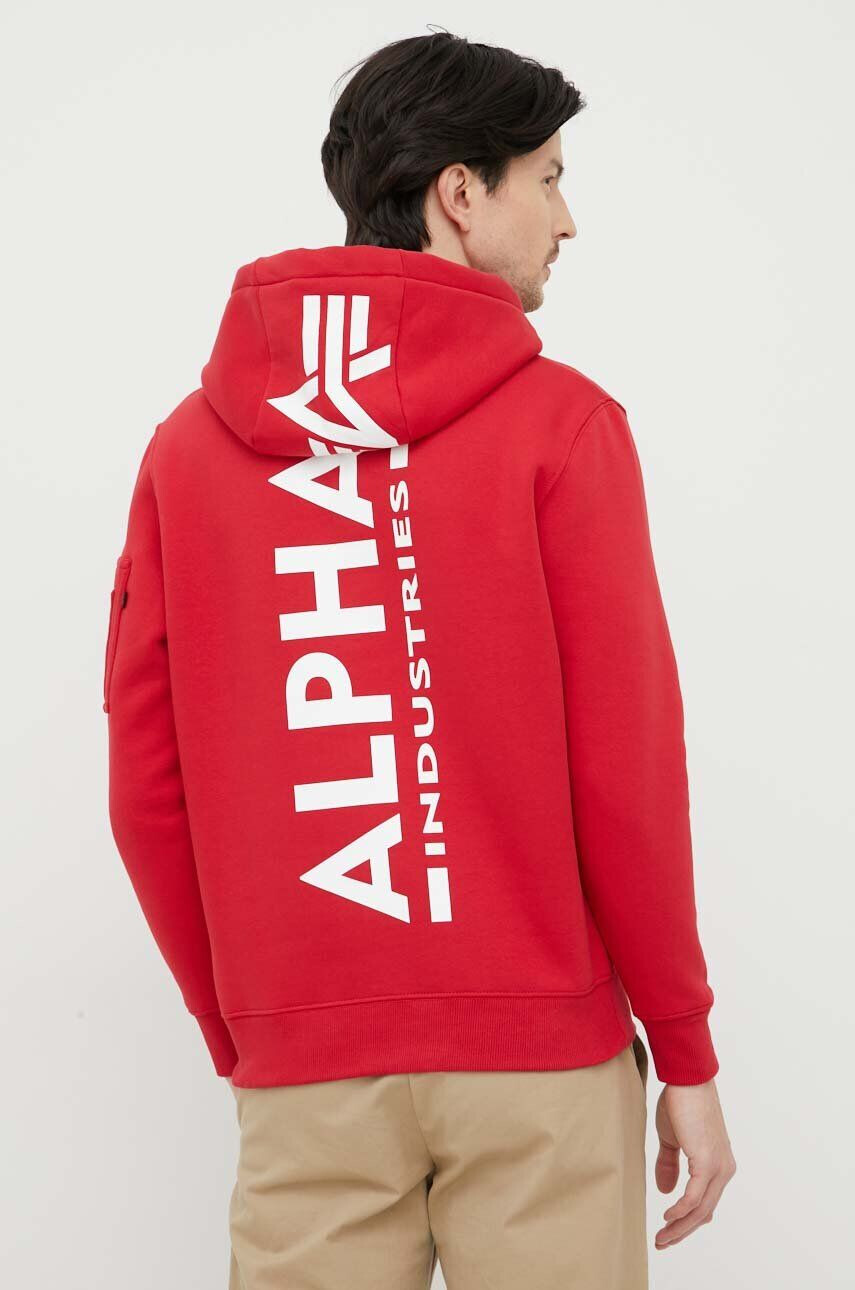 Alpha Industries Суичър в червено с качулка с принт - Pepit.bg