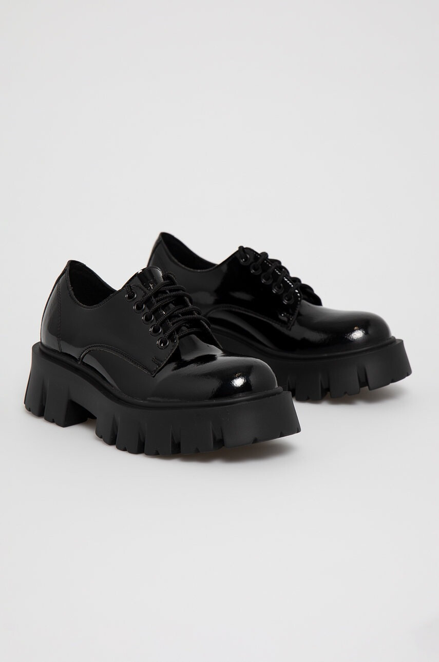 Altercore Половинки обувки Deidra Vegan Black Patent дамски в черно с платформа - Pepit.bg