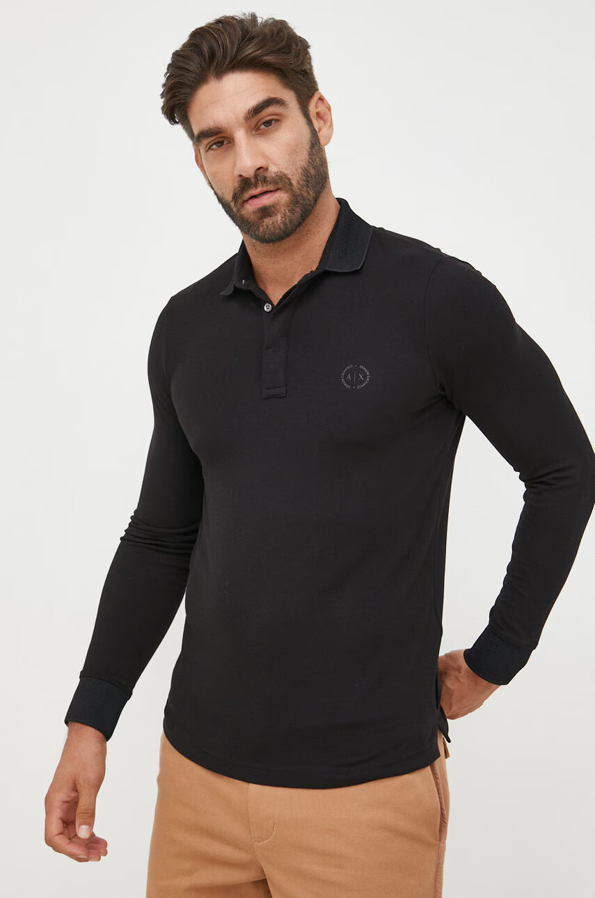 Armani Exchange Блуза с дълги ръкави в черно с изчистен дизайн - Pepit.bg