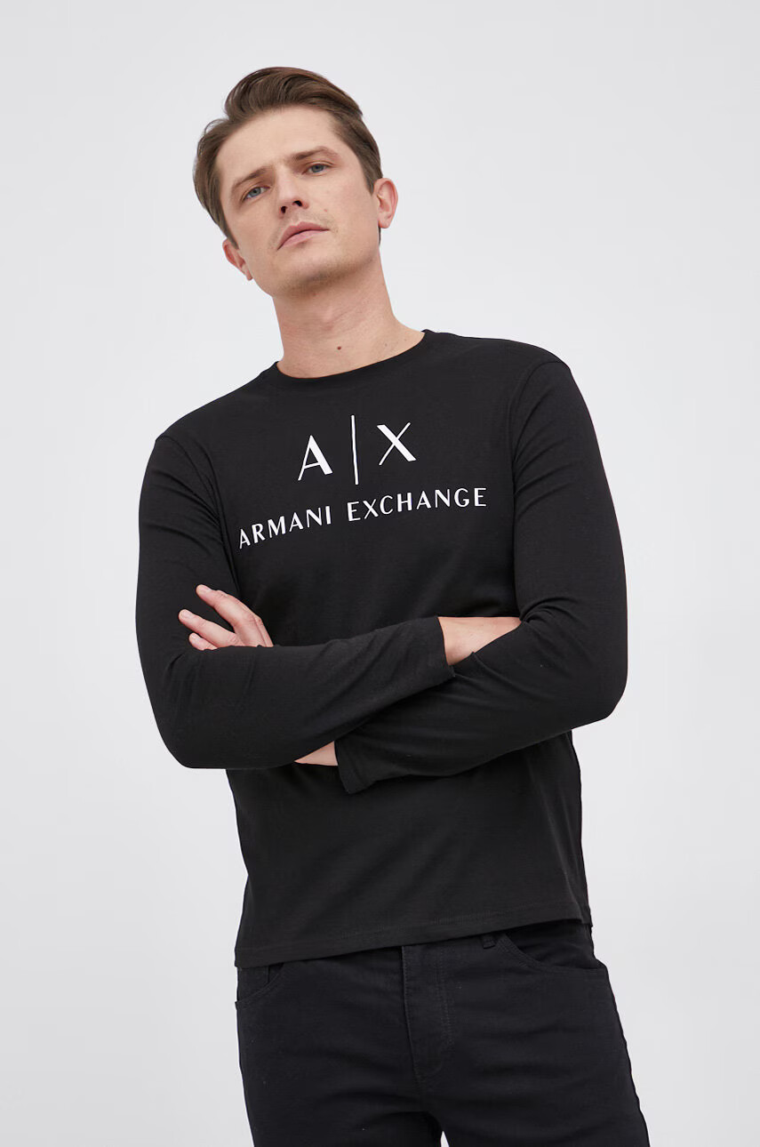 Armani Exchange Блуза с дълги ръкави мъжка в черно с принт - Pepit.bg