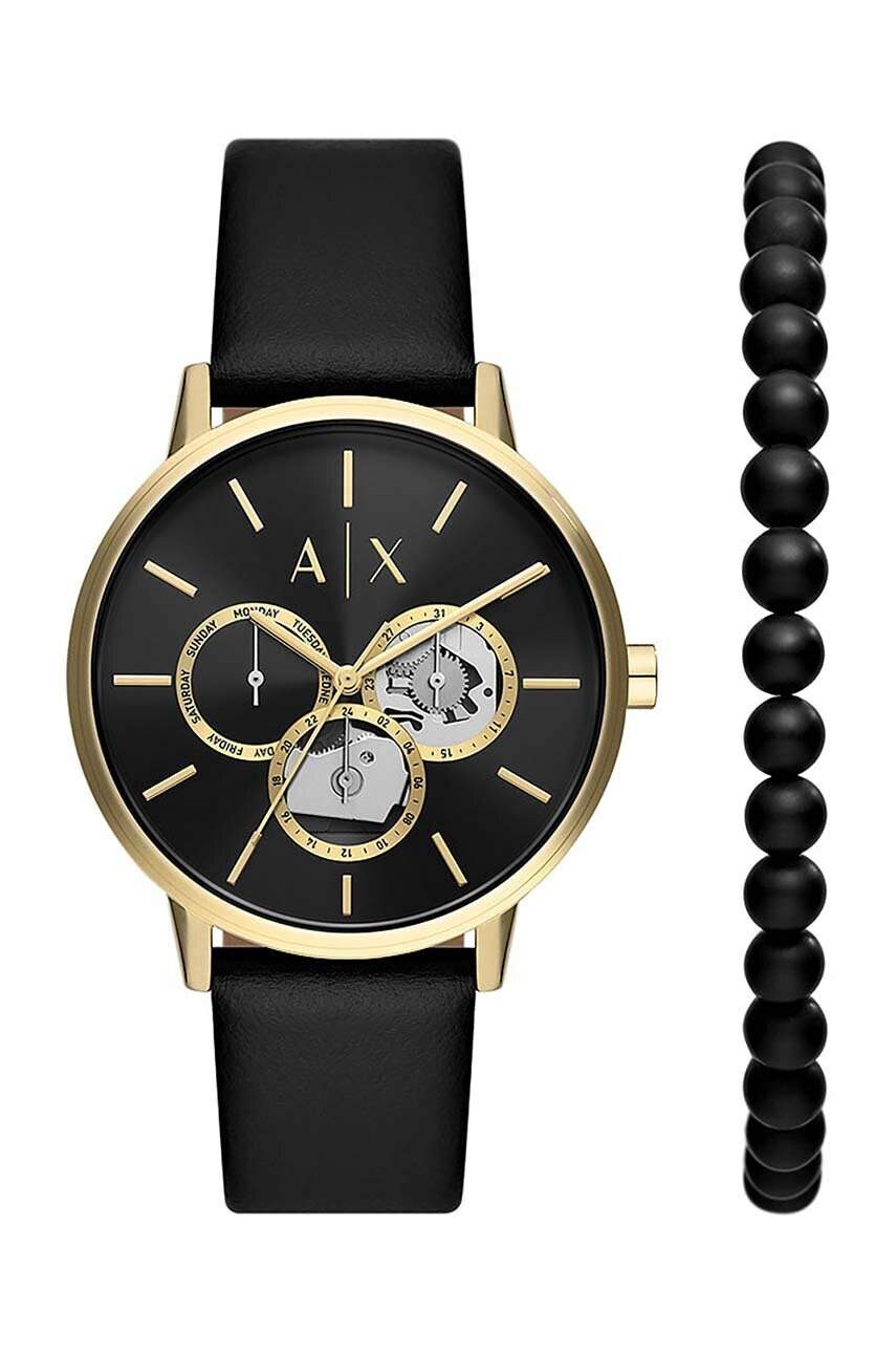 Armani Exchange Часовник и гривна в черно - Pepit.bg