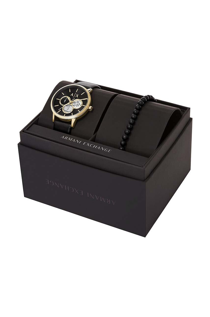 Armani Exchange Часовник и гривна в черно - Pepit.bg