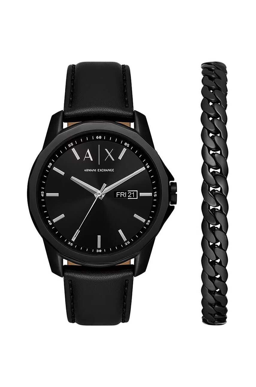 Armani Exchange Часовник и гривна мъжки в черно - Pepit.bg