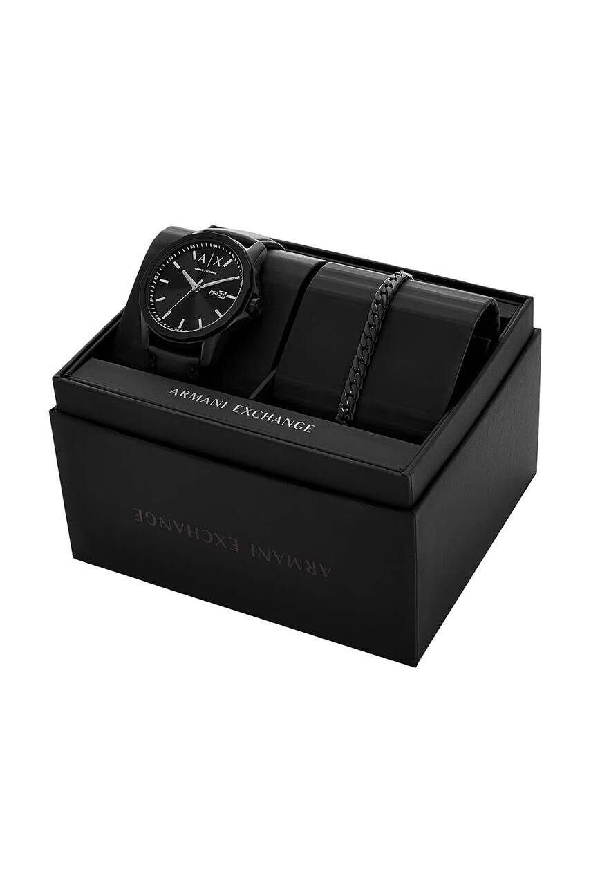 Armani Exchange Часовник и гривна мъжки в черно - Pepit.bg