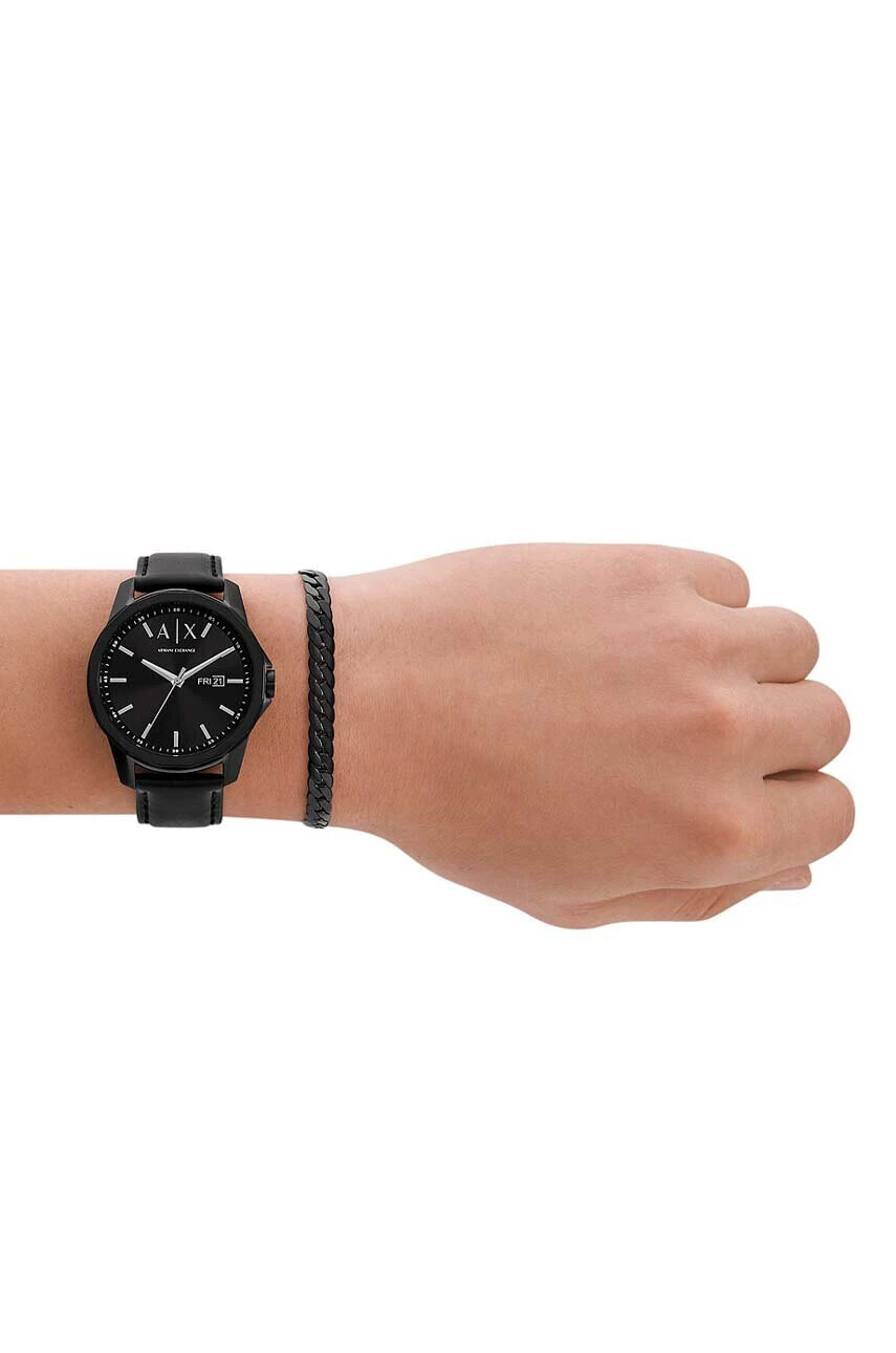 Armani Exchange Часовник и гривна мъжки в черно - Pepit.bg
