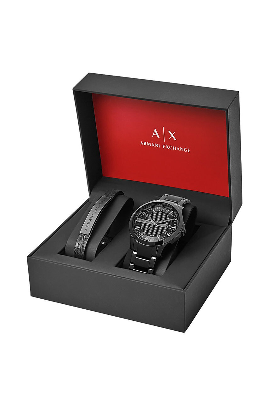 Armani Exchange Часовник и гривна мъжки в черно - Pepit.bg