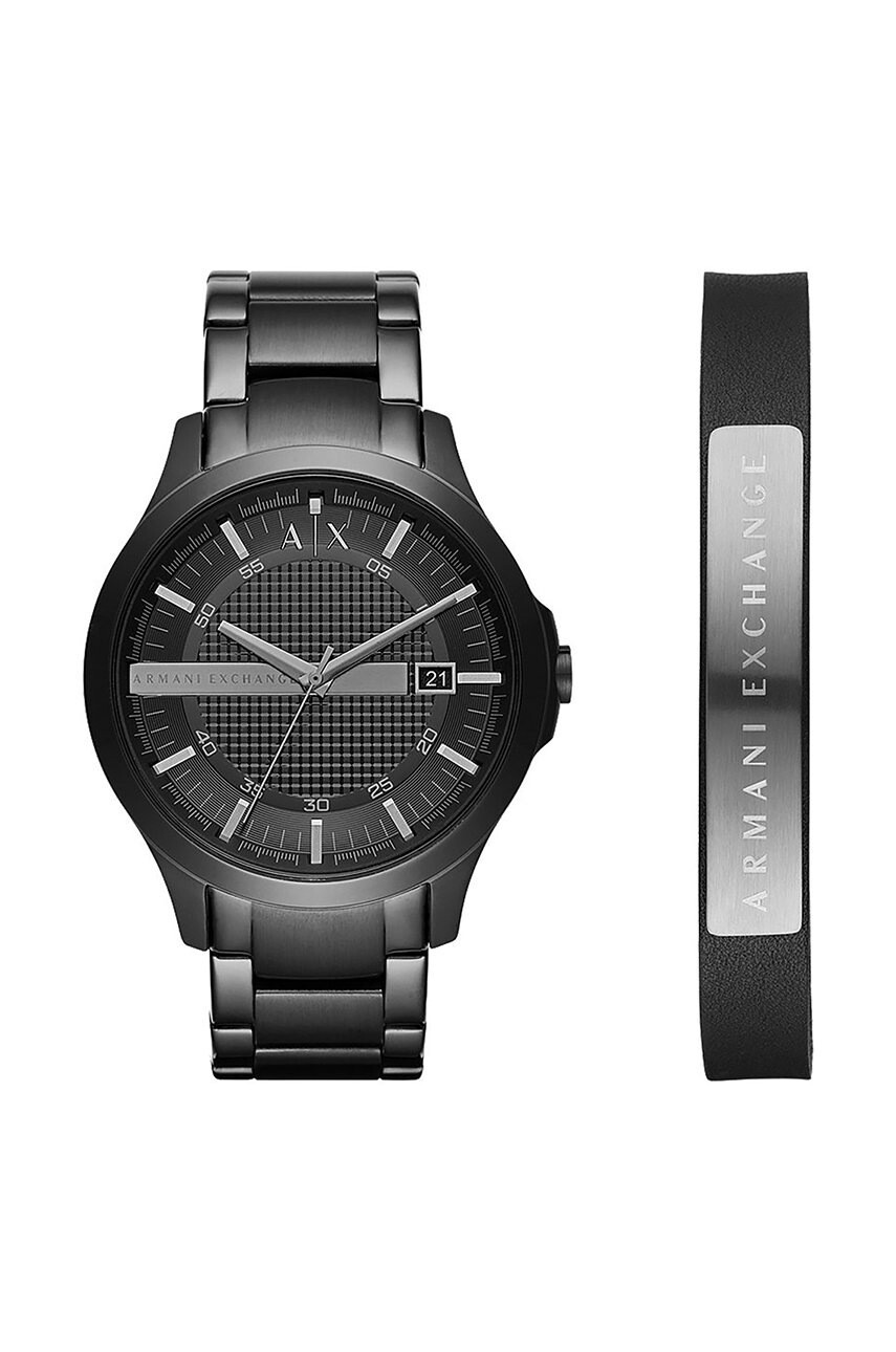 Armani Exchange Часовник и гривна мъжки в черно - Pepit.bg