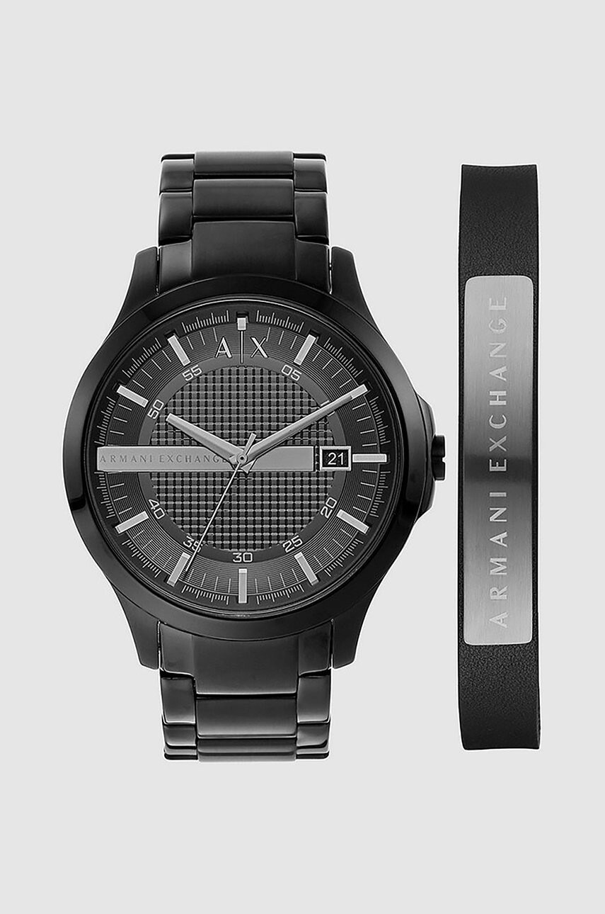 Armani Exchange Часовник и гривна мъжки в черно - Pepit.bg