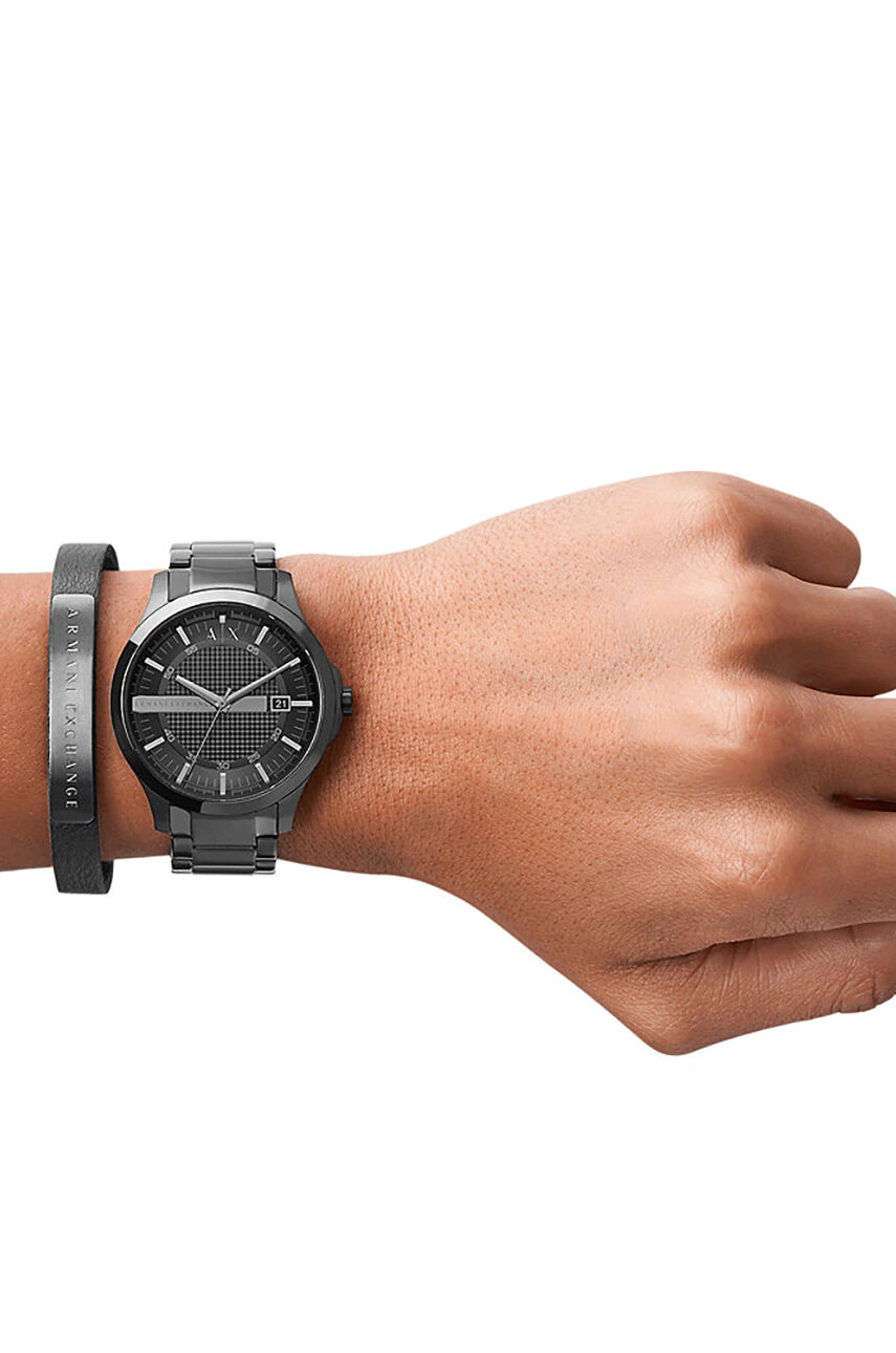 Armani Exchange Часовник и гривна мъжки в черно - Pepit.bg