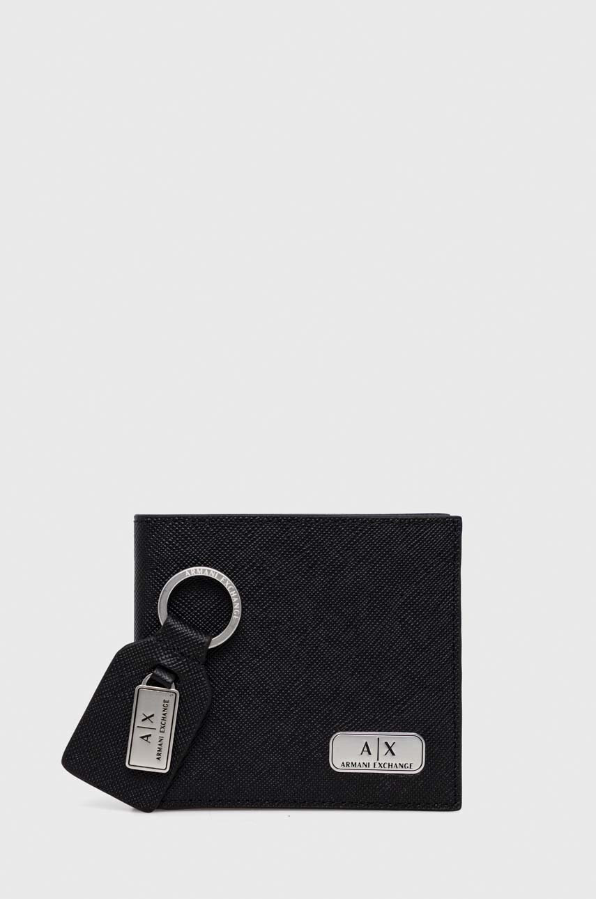 Armani Exchange Кожен портфейл и ключодържател в черно - Pepit.bg
