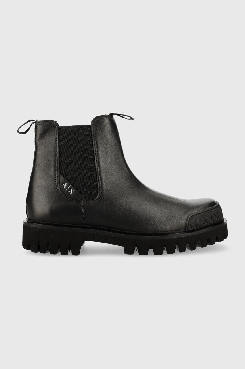 Armani Exchange Кожени боти челси в черно XUM009 XV617 00002 - Pepit.bg
